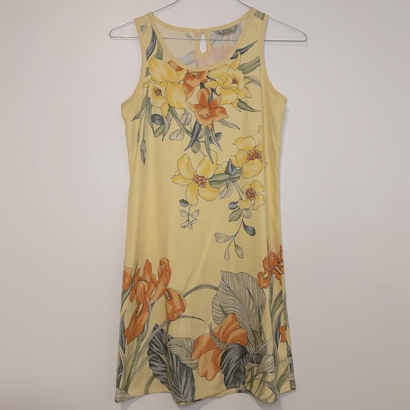VINTAGE Tommy Bahama Yellow Silk Hawaiian Floral Dress Size XS - Picture 1 of 6